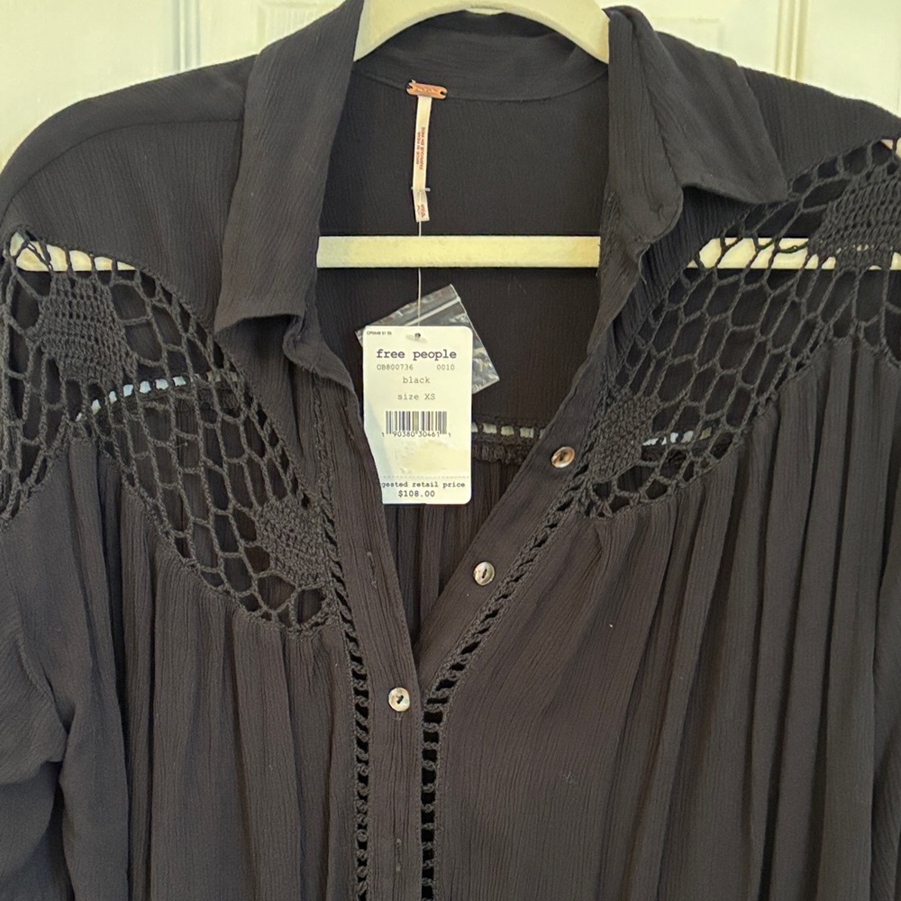 Free People Black Crochet Blouse/Beachwear